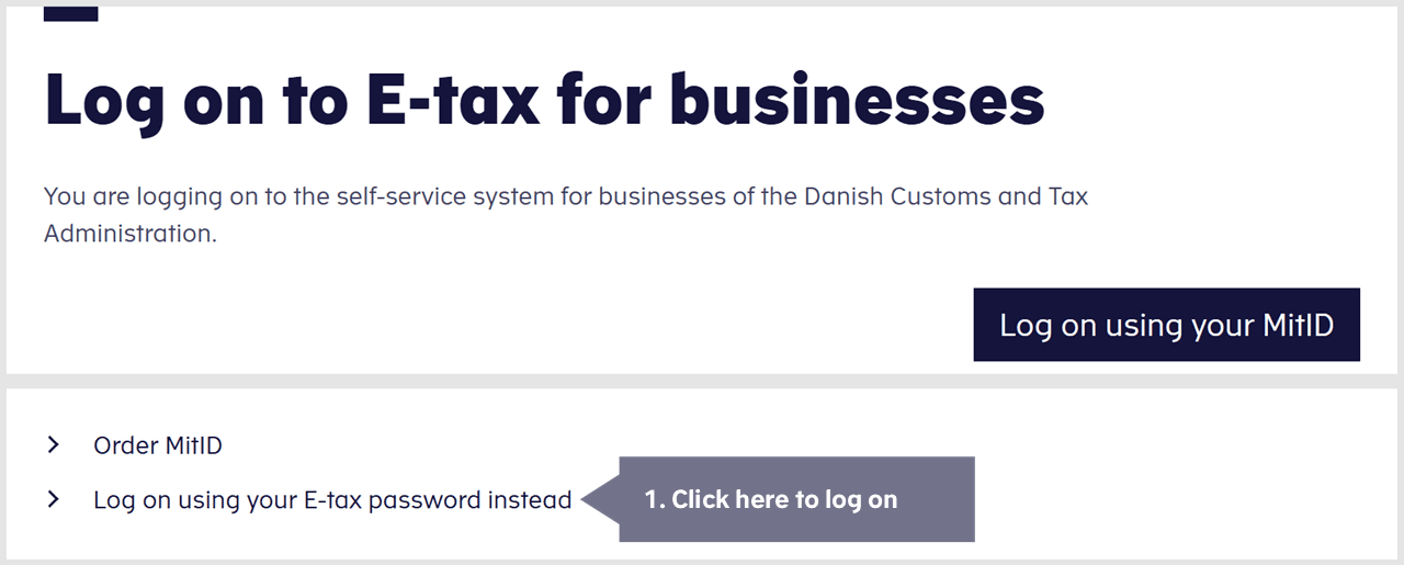 Log on using E-tax password